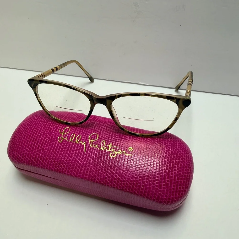Lilly Pulitzer Cat Eye Bifocal Eyeglasses‎ Tortoise Shell Gold Accent with case